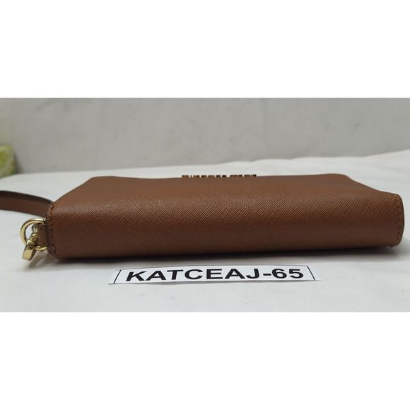 Michael Kors Brown Crossgrain Leather Zip Around Credit Card Wristlet - Wallet - Picture 6 of 14